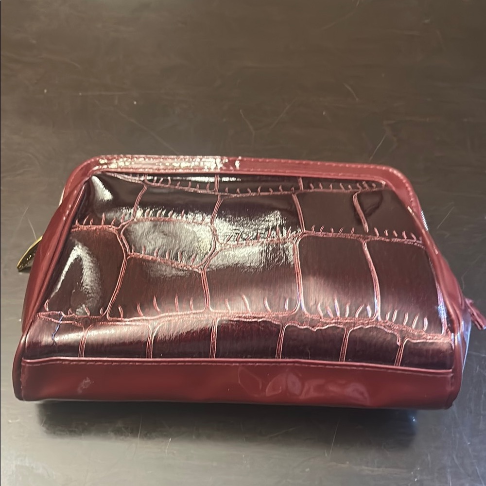 Burgundy Croc-Embossed looking Lancôme cosmetic Bag or clutch
